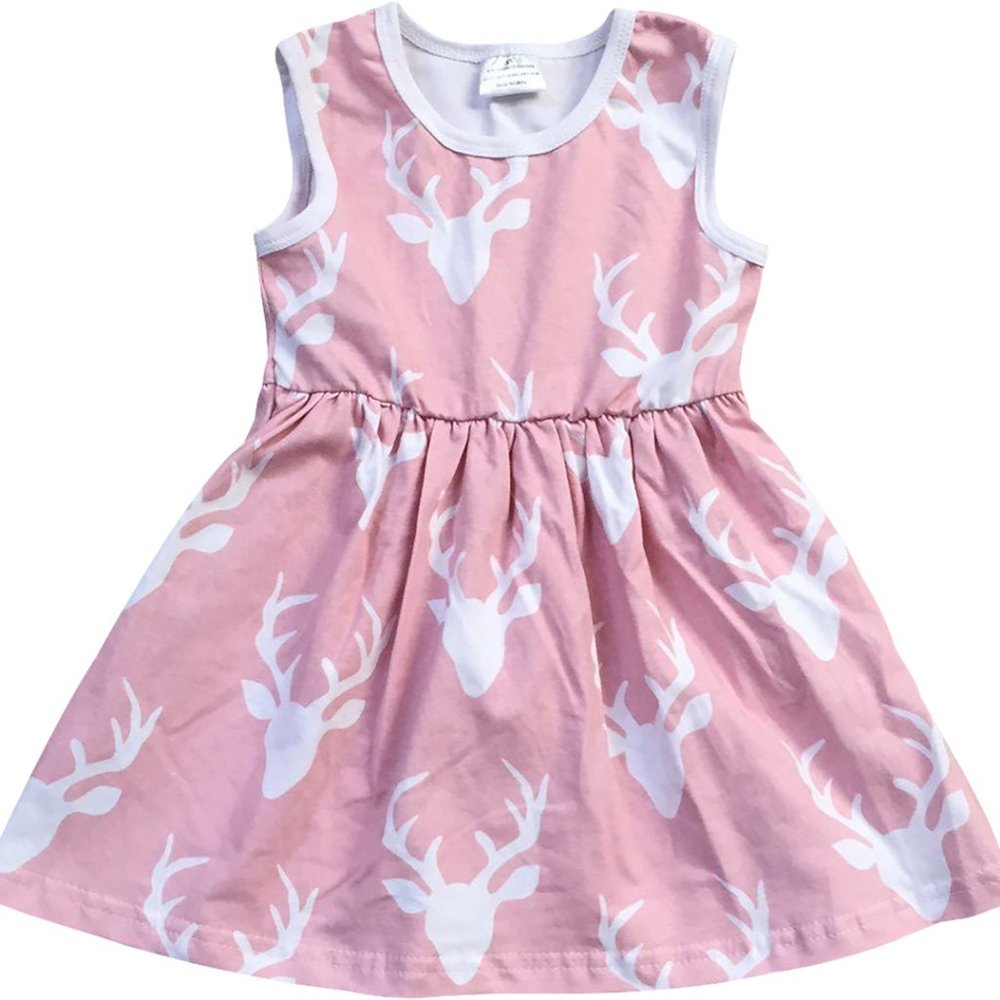 Little Girl Sleeveless Reindeer Christmas Party Holiday Flower Girl Dress 2T-8